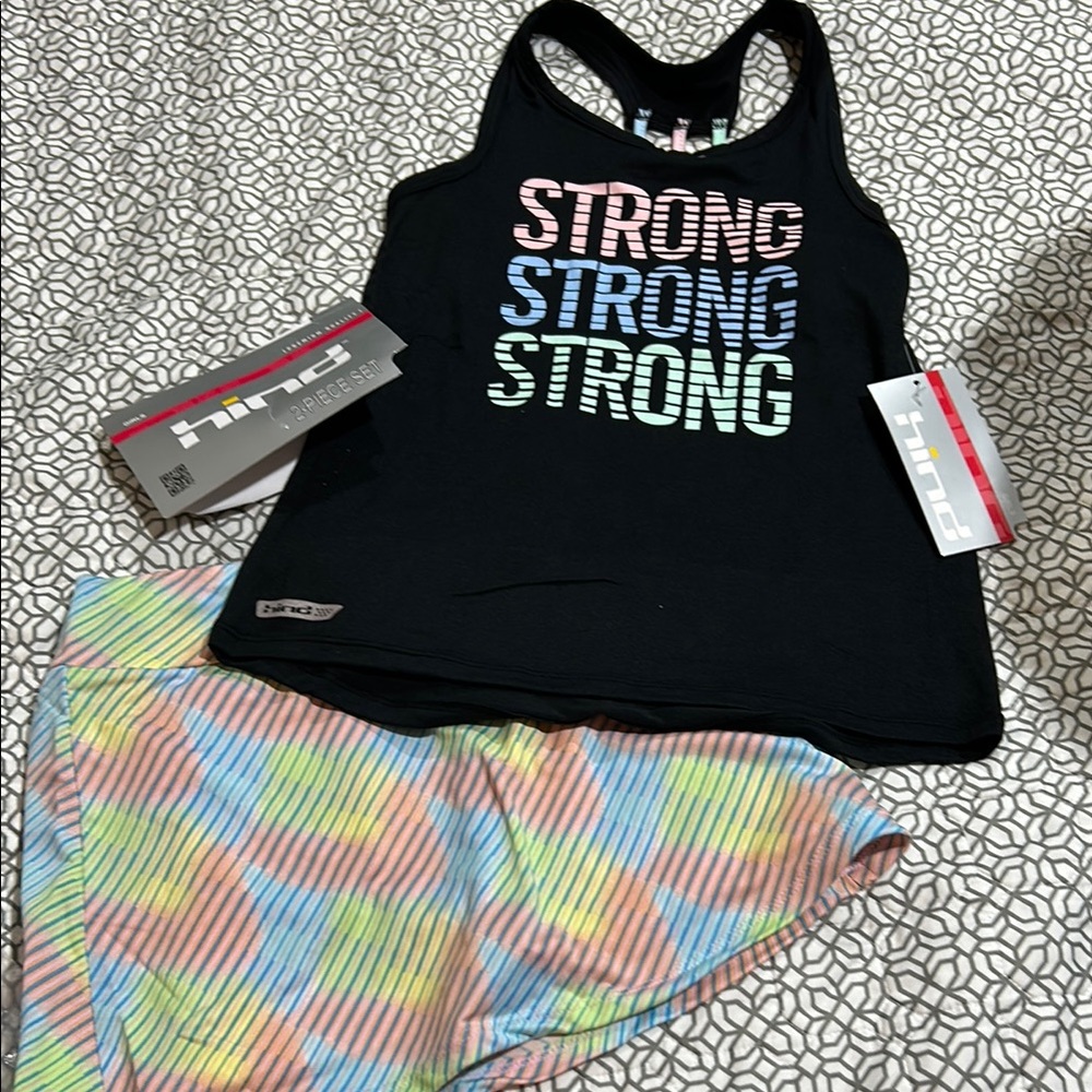 🔥 Black  'Strong' Tank Top and Colorful Shorts Set
